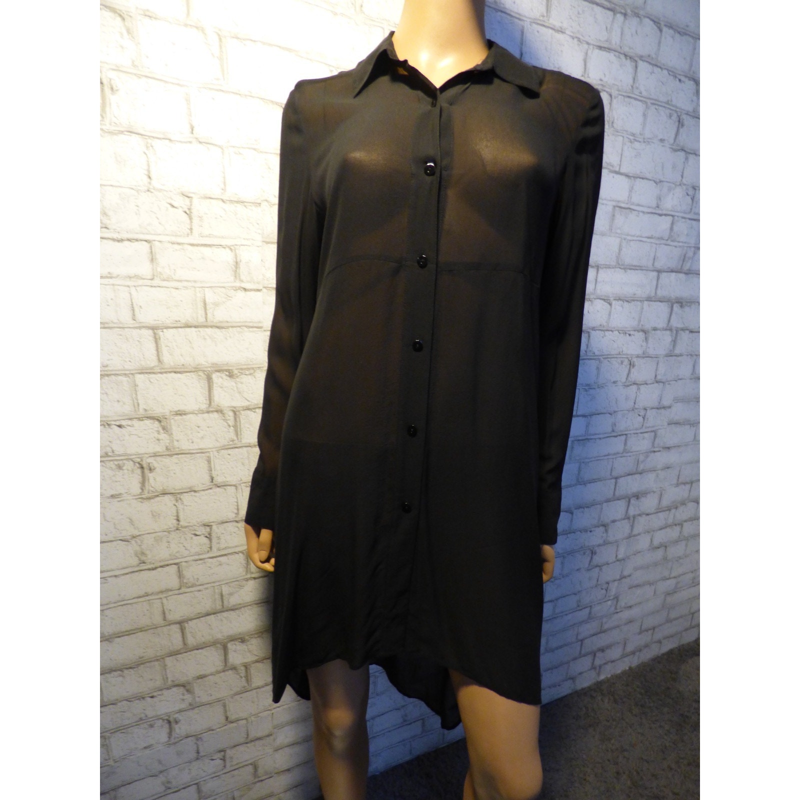 Eileen Fisher Black Silk Chiffon High Low Tunic Dress Xs New